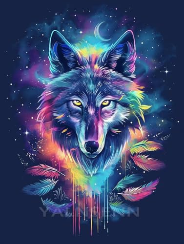 Diamond Painting Kinder Wolf 5D Diamond Painting Sternenhimmel Bilder DIY Full drill Crystal Strass Stickerei Mosaic Diamant Malerei Bastelset Geschenke für Frauen Geschenk und Wanddeko 60 X 80cm S-W von YALNSENN