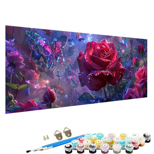 Malen Nach Zahlen Erwachsene, DIY Blume Handgemaltes öLgemäLde Set für AnfäNger und Bastelset Erwachsene, Acrylfarbe, Kreative Heimdekoration 60x120cm Malen Nach Zahlen für Erwachsene Rose 6-9l von YALNSENN