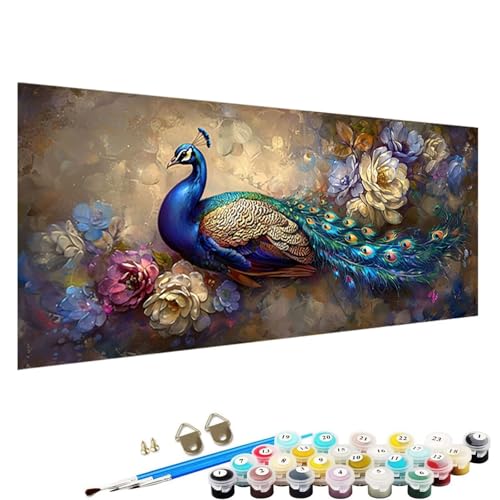 Malen Nach Zahlen Erwachsene, DIY Blume Handgemaltes öLgemäLde Set für AnfäNger und Bastelset Erwachsene, Acrylfarbe, Kreative Heimdekoration 80x160cm Malen Nach Zahlen für Erwachsene Pfau 6-1r von YALNSENN