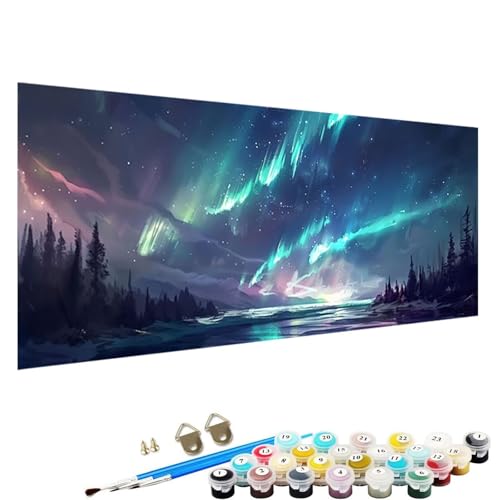 Malen Nach Zahlen Erwachsene, DIY Handgemalt öLgemäLde Kit für AnfäNger und Erwachsene, Nordlicht， Acrylpigment für Kinder GemäLdeleinwand, Kreatives Geschenk Home Haus Deko, 70x140cm Baum L-9c von YALNSENN