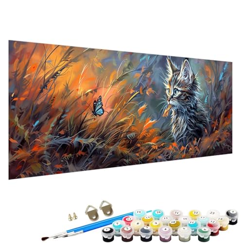 Malen Nach Zahlen Erwachsene, DIY Handgemalt öLgemäLde Kit für AnfäNger und Erwachsene, Schmetterling， Acrylpigment für Kinder GemäLdeleinwand, Kreatives Geschenk Home Haus Deko, 40x80cm Katze 3-H6 von YALNSENN