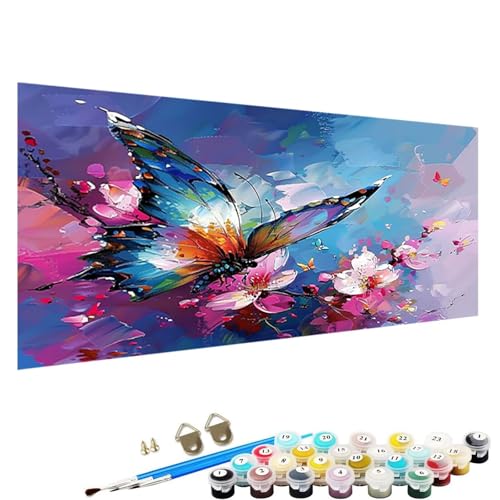 Malen Nach Zahlen Erwachsene, DIY Handgemalt öLgemäLde Kit für AnfäNger und Erwachsene, Schmetterling， Acrylpigment für Kinder GemäLdeleinwand, Kreatives Geschenk Home Haus Deko, 50x100cm Blume M-E2 von YALNSENN