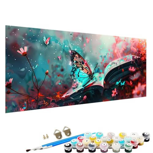 Malen Nach Zahlen Erwachsene, DIY Handgemalt öLgemäLde Kit für AnfäNger und Erwachsene, Schmetterling， Acrylpigment für Kinder GemäLdeleinwand, Kreatives Geschenk Home Haus Deko, 90x180cm Blume I-6r von YALNSENN