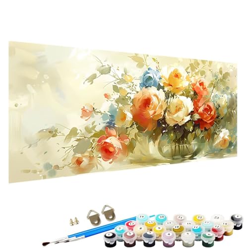 Malen Nach Zahlen Erwachsene, DIY Handgemalt öLgemäLde Kit für AnfäNger und Erwachsene, abstrakt， Acrylpigment für Kinder GemäLdeleinwand, Kreatives Geschenk Home Haus Deko, 50x100cm Blume 3-L1 von YALNSENN