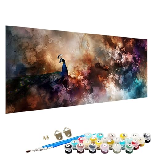 Malen Nach Zahlen Erwachsene, DIY Pfau Handgemaltes öLgemäLde Set für AnfäNger und Bastelset Erwachsene, Acrylfarbe, Kreative Heimdekoration 90x40cm Malen Nach Zahlen für Erwachsene Tier N-1s von YALNSENN