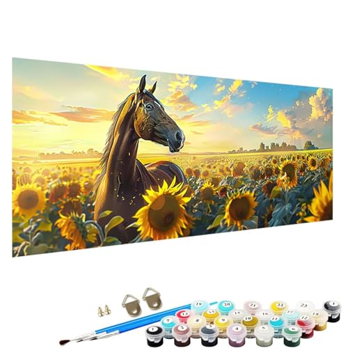 Malen Nach Zahlen Erwachsene, DIY Sonnenblume Handgemaltes öLgemäLde Set für AnfäNger und Bastelset Erwachsene, Acrylfarbe, Kreative Heimdekoration 30x60cm Malen Nach Zahlen für Erwachsene Pferd B-F7 von YALNSENN