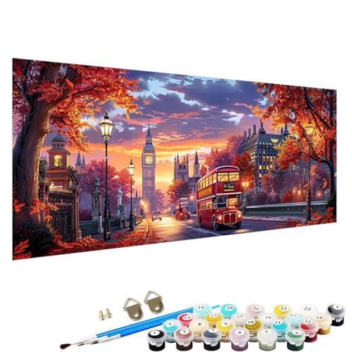 Malen Nach Zahlen Erwachsene, DIY Sonnenuntergang Handgemaltes öLgemäLde AnfäNger Bastelset Erwachsene, Acrylfarbe, Kreative Heimdekoration 100x200cm Malen Nach Zahlen für Erwachsene London 0-Tx von YALNSENN