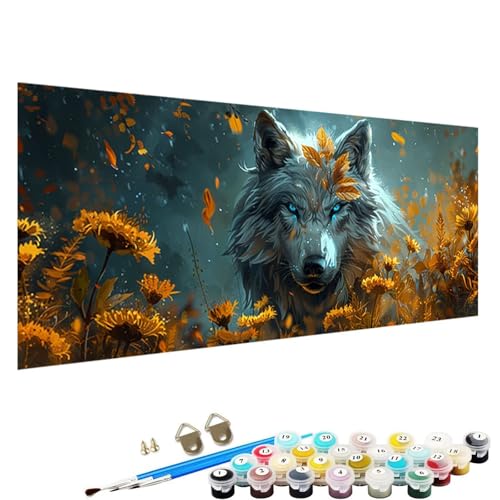 Malen Nach Zahlen Erwachsene, DIY Wolf Handgemaltes öLgemäLde Set für AnfäNger und Bastelset Erwachsene, Acrylfarbe, Kreative Heimdekoration 100x200cm Malen Nach Zahlen für Erwachsene Blume V-47 von YALNSENN