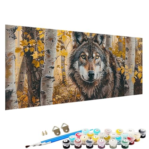 Malen Nach Zahlen Erwachsene, DIY Wolf Handgemaltes öLgemäLde Set für AnfäNger und Bastelset Erwachsene, Acrylfarbe, Kreative Heimdekoration 90x40cm Malen Nach Zahlen für Erwachsene Baum 9-4z von YALNSENN