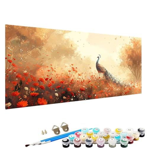 Malen Nach Zahlen Erwachsene, Pfau DIY Handgemalt öLgemäLde Kit - 80x160cm, Malen Nach Zahlen Schipper mit 3 - Pinseln und Acrylfarbe Knitterfreie Leinwand Kit Tier 3-6x von YALNSENN