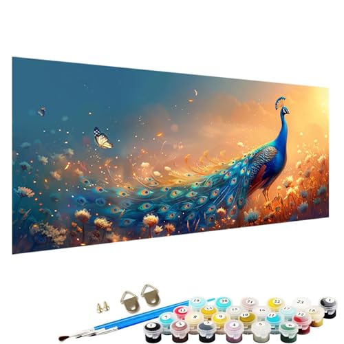 Malen Nach Zahlen Erwachsene, Pfau Paint by Numbers Malen Nach Zahlen, DIY mit Pinseln und Acrylfarben Handgemalt öLgemäLde Leinwand für Home Decor, 70x140cm Malen Nach Zahlen Erwachsene Blume I-90 von YALNSENN