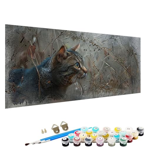 Malen Nach Zahlen Erwachsene, Tier DIY Handgemalt öLgemäLde Kit - 80x160cm, Malen Nach Zahlen Schipper mit 3 - Pinseln und Acrylfarbe Knitterfreie Leinwand Kit Katze 6-80 von YALNSENN