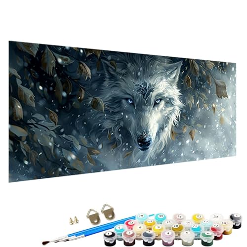 Malen Nach Zahlen Erwachsene, Wolf DIY Handgemalt öLgemäLde Kit - 90x40cm, Malen Nach Zahlen Schipper mit 3 - Pinseln und Acrylfarbe Knitterfreie Leinwand Kit Tier 1-Qf von YALNSENN