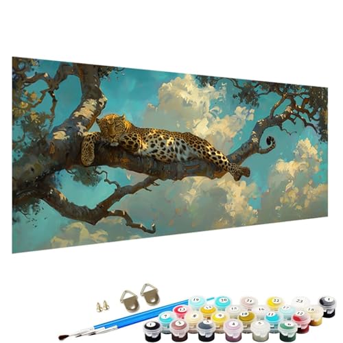 Malen Nach Zahlen Erwachsene Tier DIY Handgemalt öLgemäLde Kit für AnfäNger und Erwachsene Acrylpigment für Kinder GemäLde Kreatives Home Haus Deko Ohne Rahmen 40x80cm Malen-Nach-Zahlen Leopard N-D2 von YALNSENN