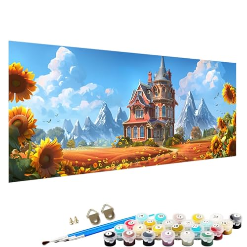 Malen Nach Zahlen ab 5 6 7 8 9 Jahre MäDchen und Jungen - DIY Berg Malen Nach Zahlen Malen Nach Zahlen Erwachsene Sonnenblume für Kinder und AnfäNger mit Pinsel und Acrylfarben 100x200cm R-0p von YALNSENN