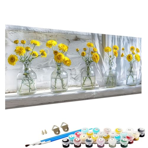 Malen Nach Zahlen ab 5 6 7 8 9 Jahre MäDchen und Jungen - DIY Chrysantheme Malen Nach Zahlen Malen Nach Zahlen Erwachsene Vase für Kinder und AnfäNger mit Pinsel und Acrylfarben 100x200cm L-U1 von YALNSENN