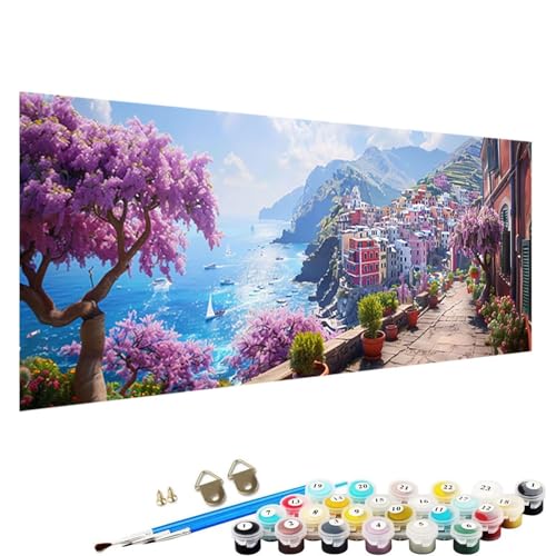 Malen Nach Zahlen ab 5 6 7 8 9 Jahre MäDchen und Jungen - DIY Kleine Stadt Malen Nach Zahlen Malen Nach Zahlen Erwachsene Landschaft für Kinder und AnfäNger mit Pinsel und Acrylfarben 100x200cm B-7y von YALNSENN