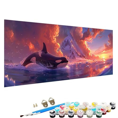 Malen Nach Zahlen ab 5 6 7 8 9 Jahre MäDchen und Jungen - DIY Sonnenuntergang Malen Nach Zahlen Malen Nach Zahlen Erwachsene Delphin für Kinder und AnfäNger mit Pinsel und Acrylfarben 90x40cm V-Rr von YALNSENN