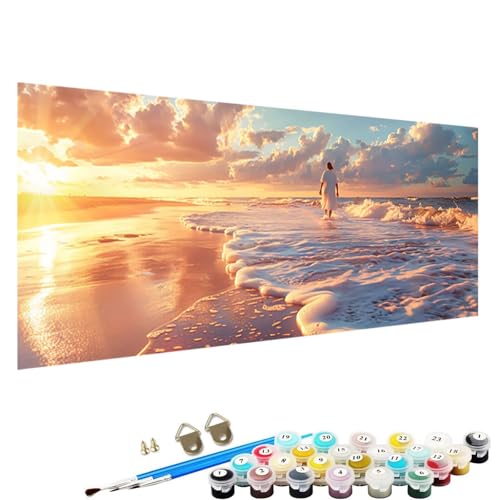 Malen Nach Zahlen ab 5 6 7 8 9 Jahre MäDchen und Jungen - DIY Sonnenuntergang Malen Nach Zahlen Malen Nach Zahlen Erwachsene Strand für Kinder und AnfäNger mit Pinsel und Acrylfarben 100x200cm 8-13 von YALNSENN