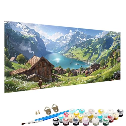 Malen Nach Zahlen ab 5 6 7 Jahre MäDchen, Malen Nach Zahlen Erwachsene Leinwand Bastelset Erwachsene Frauen Berg Nach-Zahlen Erwachsene für Kinder Acrylfarben mit Als Geschenk, 70x140cm See 6-05 von YALNSENN