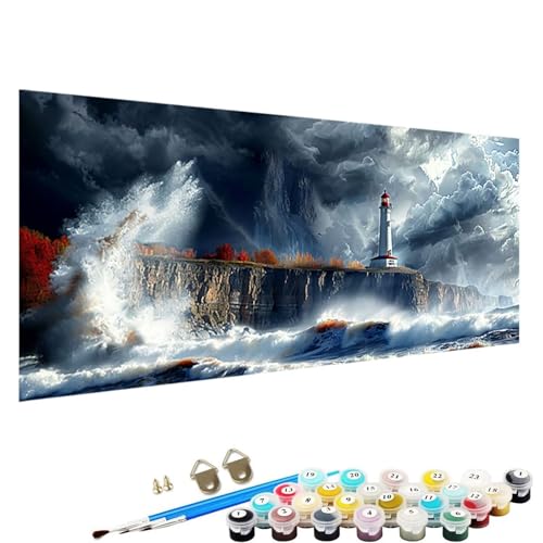 Malen Nach Zahlen ab 5 6 7 Jahre MäDchen, Malen Nach Zahlen Erwachsene Leinwand Bastelset Erwachsene Frauen Leuchtturm Nach-Zahlen Erwachsene für Kinder Acrylfarben mit Als Geschenk, 40x80cm Berg 5-0j von YALNSENN