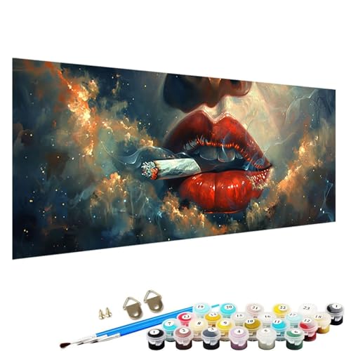 Malen Nach Zahlen ab 5 6 7 Jahre MäDchen, Malen Nach Zahlen Erwachsene Leinwand Bastelset Erwachsene Frauen Lippen Nach-Zahlen Erwachsene für Kinder Acrylfarben Geschenk, 50x100cm abstrakt G-5b von YALNSENN