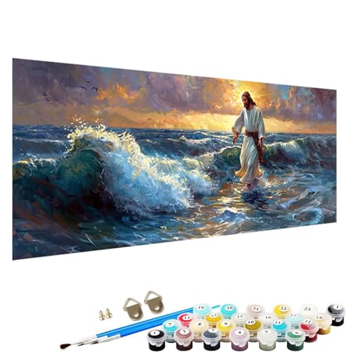 Malen Nach Zahlen ab 5 6 7 Jahre MäDchen, Malen Nach Zahlen Erwachsene Leinwand Bastelset Erwachsene Frauen Meer Nach-Zahlen Erwachsene für Kinder Acrylfarben mit Als Geschenk, 40x80cm Jesus I-La von YALNSENN