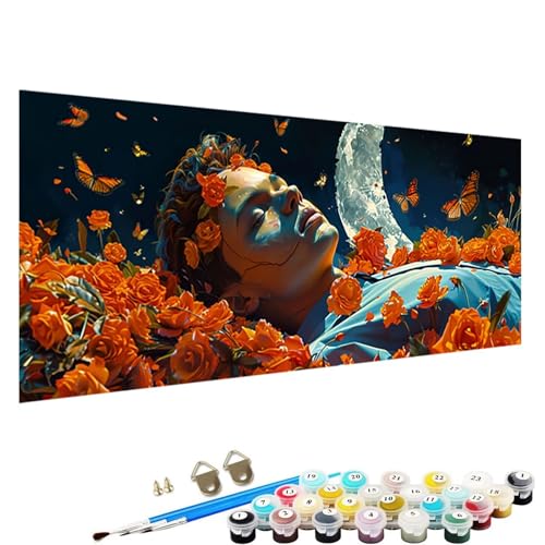 Malen Nach Zahlen ab 5 6 7 Jahre MäDchen, Malen Nach Zahlen Erwachsene Leinwand Bastelset Erwachsene Frauen Mond Nach-Zahlen Erwachsene für Kinder Acrylfarben mit Als Geschenk, 40x80cm Blume 5-4m von YALNSENN