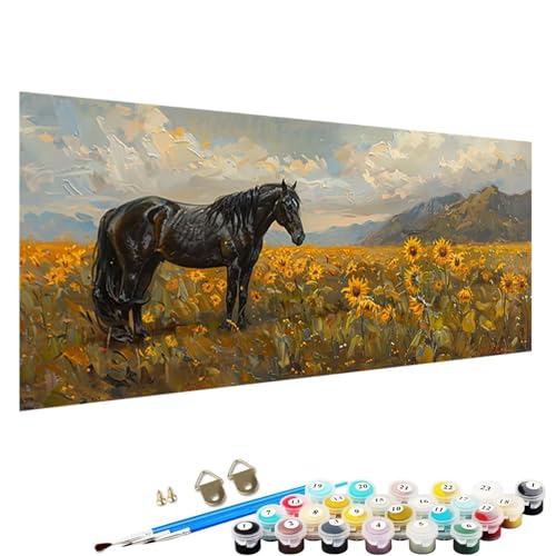 Malen Nach Zahlen ab 5 6 7 Jahre MäDchen, Malen Nach Zahlen Erwachsene Leinwand Bastelset Erwachsene Frauen Pferd Nach-Zahlen Erwachsene für Kinder Acrylfarben mit Als Geschenk, 50x100cm Blume M-78 von YALNSENN