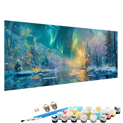 Malen Nach Zahlen ab 5 6 7 Jahre MäDchen, Malen Nach Zahlen Erwachsene Leinwand Bastelset Erwachsene Frauen See Nach-Zahlen Erwachsene für Kinder Acrylfarben mit Als Geschenk, 40x80cm Nordlicht K-E5 von YALNSENN