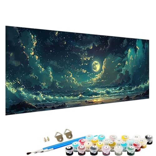 Malen Nach Zahlen ab 5 6 7 Jahre MäDchen, Malen Nach Zahlen Erwachsene Leinwand Bastelset Erwachsene Frauen Strand Nach-Zahlen Erwachsene für Kinder Acrylfarben mit Als Geschenk, 50x100cm Mond 1-0n von YALNSENN