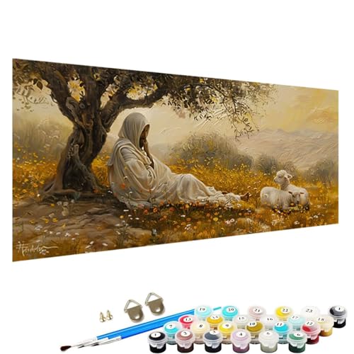 Malen Nach Zahlen ab 7 8 9 Jahre MäDchen und Junge Bastelset, Malen Nach Zahlen Erwachsene Bastelset Erwachsene Frauen Baum Malen Nach Zahlen für Kinder 3 Pinsel und Acrylfarben, 50x100cm Schaf A-E3 von YALNSENN