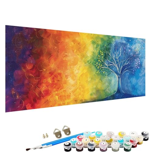 Malen Nach Zahlen ab 7 8 9 Jahre MäDchen und Junge Bastelset, Malen Nach Zahlen Erwachsene Bastelset Erwachsene Frauen abstrakt Malen Nach Zahlen für Kinder 3 Pinsel und Acrylfarben, 40x80cm Baum 1-S7 von YALNSENN