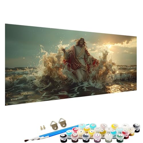 Malen Nach Zahlen für Kinder, Erwachsene und AnfäNger, Jesus DIY Malen Nach Zahlen Tiere für MäDchen und Jungen, Sonnenuntergang Malen Nach Zahlen Erwachsene Leinwand 60x120cm, Ohne Rahmen 0-02 von YALNSENN