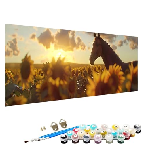 Malen Nach Zahlen für Kinder, Erwachsene und AnfäNger, Sonnenuntergang DIY Malen Nach Zahlen Tiere für MäDchen und Jungen, Pferd Malen Nach Zahlen Erwachsene Leinwand 100x200cm, Ohne Rahmen X-5w von YALNSENN