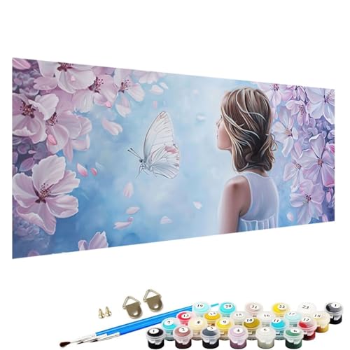 YALNSENN Malen Nach Zahlen Erwachsene, Blume DIY Handgemalt öLgemäLde Kit für AnfäNger und Erwachsene mit 3-Pinseln und Acrylfarbe, Ohne Rahmen 100x200cm Malen Nach Zahlen Leinwand Frau 5-91 von YALNSENN