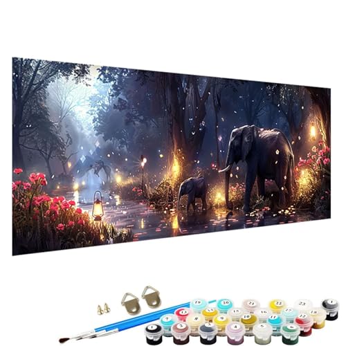 YALNSENN Malen Nach Zahlen Erwachsene, Blume DIY Handgemalt öLgemäLde Kit für AnfäNger und Erwachsene mit 3-Pinseln und Acrylfarbe, Ohne Rahmen 80x160cm Malen Nach Zahlen Leinwand Elefant 8-6w von YALNSENN