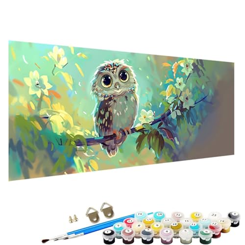 YALNSENN Malen Nach Zahlen Erwachsene, Eule DIY Handgemalt öLgemäLde Kit für AnfäNger und Erwachsene mit 3-Pinseln und Acrylfarbe, Ohne Rahmen 60x120cm Malen Nach Zahlen Leinwand Blume 0-Bz von YALNSENN