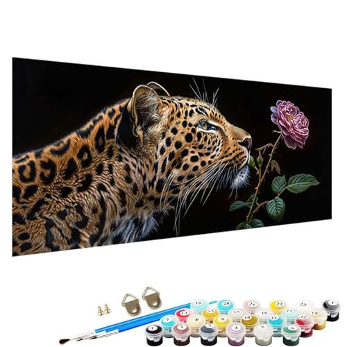 YALNSENN Malen Nach Zahlen Erwachsene, Leopard DIY Handgemalt öLgemäLde Kit für AnfäNger und Erwachsene mit 3-Pinseln und Acrylfarbe, Ohne Rahmen 100x200cm Malen Nach Zahlen Leinwand Blume J-18 von YALNSENN