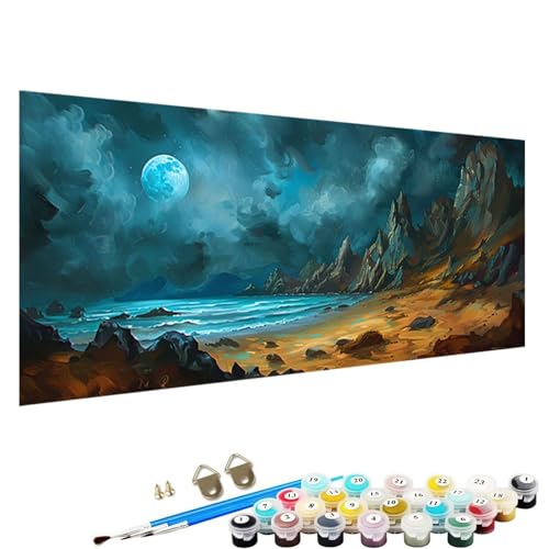 YALNSENN Malen Nach Zahlen Erwachsene, Mond DIY Handgemalt öLgemäLde Kit für AnfäNger und Erwachsene mit 3-Pinseln und Acrylfarbe, Ohne Rahmen 100x200cm Malen Nach Zahlen Leinwand Berg M-18 von YALNSENN