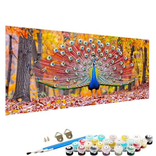 YALNSENN Malen Nach Zahlen Erwachsene, Pfau Paint by Numbers Adult, DIY Handgemalt öLgemäLde mit 3 - Pinseln und Acrylfarbe Knitterfreie Leinwand Kit - 90x40cm Malen Nach Zahlen Erwachsene Baum D-If von YALNSENN