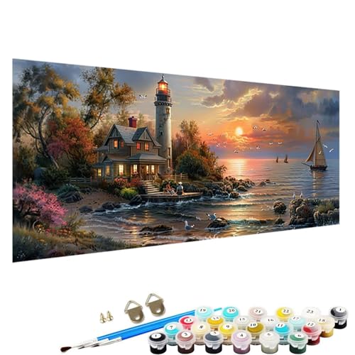 YALNSENN Malen Nach Zahlen Erwachsene, Sonnenuntergang Paint by Numbers Adult, DIY Handgemalt öLgemäLde Acrylfarbe Knitterfreie Leinwand Kit - 60x120cm Malen Nach Zahlen Erwachsene Leuchtturm 6-20 von YALNSENN