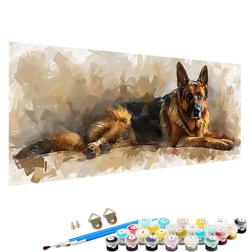 YALNSENN Malen Nach Zahlen Erwachsene, Tier DIY Handgemalt öLgemäLde Kit für AnfäNger und Erwachsene mit 3-Pinseln und Acrylfarbe, Ohne Rahmen 100x200cm Malen Nach Zahlen Leinwand Hund 0-Aa von YALNSENN