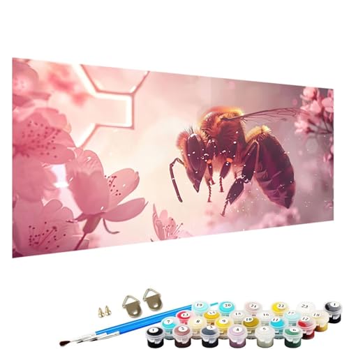 YALNSENN Malen Nach Zahlen Erwachsene Blume mit Knitterfreie Leinwand, Pinsels und Acrylfarbe - DIY Handgemalt öLgemäLde Kit Als Geschenk 40x80cm Paint by Numbers Adult Biene A-87 von YALNSENN