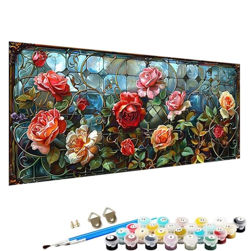 YALNSENN Malen Nach Zahlen Erwachsene Blume mit Knitterfreie Leinwand, Pinsels und Acrylfarbe - DIY Handgemalt öLgemäLde Kit Als Geschenk 50x100cm Paint by Numbers Adult Pflanze 6-Ho von YALNSENN