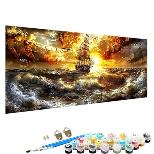 YALNSENN Malen Nach Zahlen Erwachsene Boot mit Knitterfreie Leinwand, Pinsels und Acrylfarbe - DIY Handgemalt öLgemäLde Kit Als Geschenk 50x100cm Paint by Numbers Adult Meer 7-R0 von YALNSENN