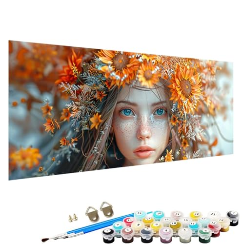 YALNSENN Malen Nach Zahlen Erwachsene Frau mit Knitterfreie Leinwand, Pinsels und Acrylfarbe - DIY Handgemalt öLgemäLde Kit Als Geschenk 70x140cm Paint by Numbers Adult Blume X-4l von YALNSENN