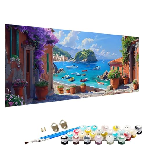 YALNSENN Malen Nach Zahlen Erwachsene Kinder Landschaft - Paint by Numbers Basteln Leinwand DIY Bastelset Erwachsene Frauen 100x200cm Ohne Holzrahmen Malen Nach Zahlen Erwachsene Meer G-8i von YALNSENN