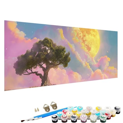 YALNSENN Malen Nach Zahlen Erwachsene Mond mit Knitterfreie Leinwand, Pinsels und Acrylfarbe - DIY Handgemalt öLgemäLde Kit Als Geschenk 40x80cm Paint by Numbers Adult Baum F-7b von YALNSENN