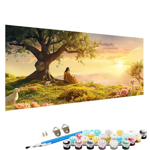 YALNSENN Malen Nach Zahlen Erwachsene Sonnenuntergang mit Knitterfreie Leinwand, Pinsels und Acrylfarbe - DIY Handgemalt öLgemäLde Kit Als Geschenk 40x80cm Paint by Numbers Adult Baum J-4l von YALNSENN